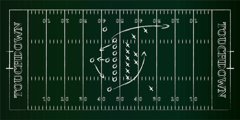 A tactical board with an American football chalk texture