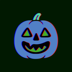 Icy blue pumpkin with glowing green mouth and eyes, frozen in a glitchy scream.

