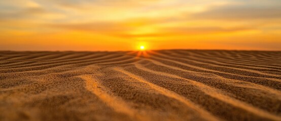 Fototapeta premium Vantage Depression Rays concept. Sunset over undulating sand dunes creates a serene and warm atmosphere.