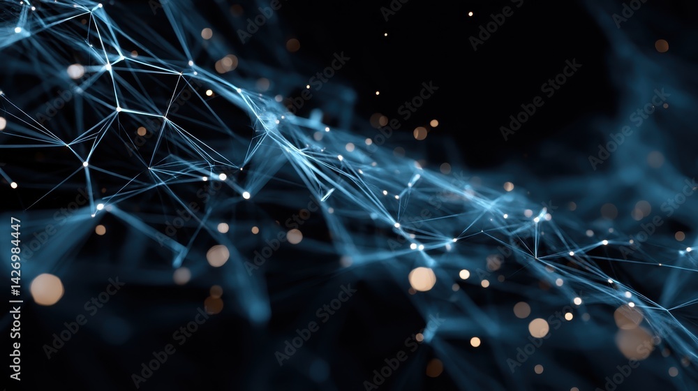 Poster glowing blue lines and dots forming a plexus wave on a dark background represent the concept of mode