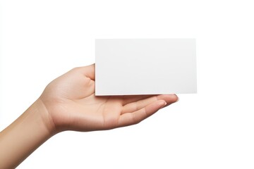 Hand holding a blank rectangular card