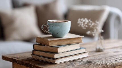 cup of coffee and books