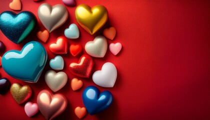 colorful hearts with red background