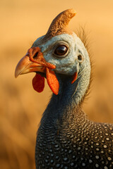 A stunning, hyper-realistic close-up portrait of an exotic bird captured in vivid detail. This digital artwork showcases the bird&rsquo;s intricate feather texture, vibrant coloration, and intense eye focus