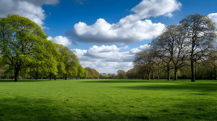 Obraz premium Green Parkland Meadow Under Sunny Daylight