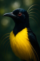 A stunning, hyper-realistic close-up portrait of an exotic bird captured in vivid detail. This digital artwork showcases the bird&rsquo;s intricate feather texture, vibrant coloration, and intense eye focus