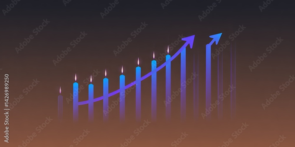 Aufkleber ascending candle graph with blue arrow indicating growth on a gradient background style image