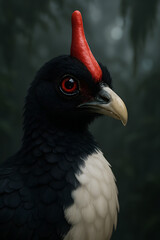 A stunning, hyper-realistic close-up portrait of an exotic bird captured in vivid detail. This digital artwork showcases the bird&rsquo;s intricate feather texture, vibrant coloration, and intense eye focus