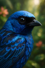 A stunning, hyper-realistic close-up portrait of an exotic bird captured in vivid detail. This digital artwork showcases the bird&rsquo;s intricate feather texture, vibrant coloration, and intense eye focus