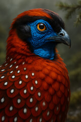A stunning, hyper-realistic close-up portrait of an exotic bird captured in vivid detail. This digital artwork showcases the bird&rsquo;s intricate feather texture, vibrant coloration, and intense eye focus