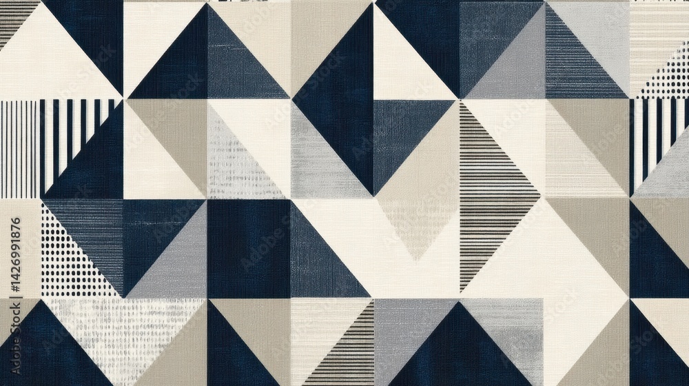 Poster geometric pattern featuring textured triangles and stripes, presenting contemporary graphic design w