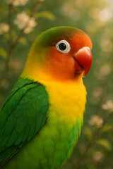 A stunning, hyper-realistic close-up portrait of an exotic bird captured in vivid detail. This digital artwork showcases the bird&rsquo;s intricate feather texture, vibrant coloration, and intense eye focus