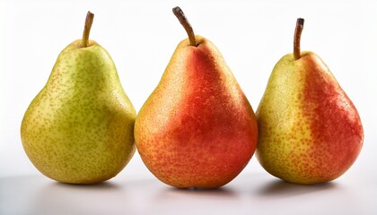 three juicy pears isolated on a crisp white background