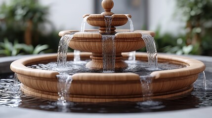Obraz premium Handcrafted wooden courtyard fountain with serene ambiance high resolution picture