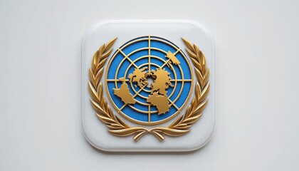 Elegant Golden UN Emblem: Square Plaque with World Map