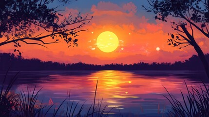 Obraz premium The scene depicts a breathtaking natural landscape with an awe-inspiring sunrise.