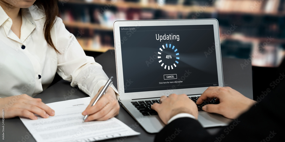 Poster software update on computer for brisk version of device software upgrade