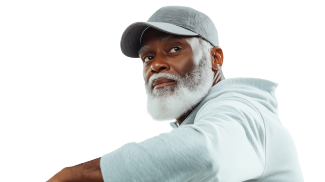 Senior Man in Gray Hoodie and Baseball Cap - Powered by Adobe