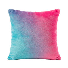 A vibrant, fluffy cushion with a beautiful gradient of pink, blue, and purple colors on a transparent background.