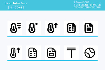 Set of 5 rounded user interface icons,telescope, temperature, down, frigid, high, list