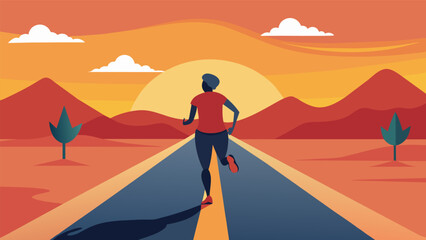 A lone runner on a deserted road finding strength and clarity in the steady rhythm of their feet.. Vector illustration