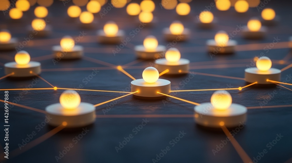 Poster illuminated network of interconnected nodes.