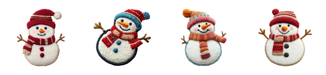 Fototapeta premium Snowman decorations winter wonderland holiday crafts cheerful fun. Patch set png