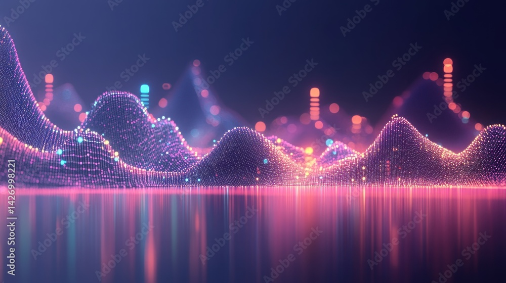 Poster abstract data visualization of fluctuating metrics.