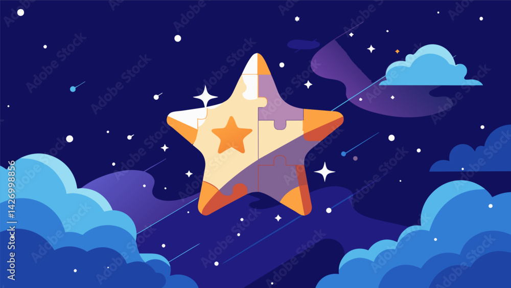 Poster a starfilled sky resembling a puzzle illustrating the complexity and depth of stoic philosophy.. vec