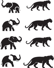 "Elephant and Leopard Silhouettes for Bold Designs on White Background Isolated AI Generative"

