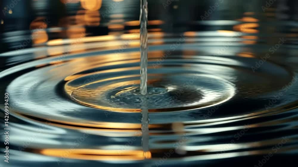 Poster digital raindrops create mesmerizing ripples and distortions on a reflective surface with glimmers o
