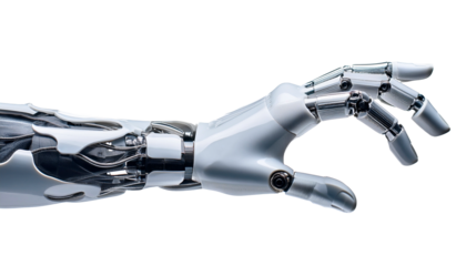 a robotic hand reaching out with intricate mechanical detail