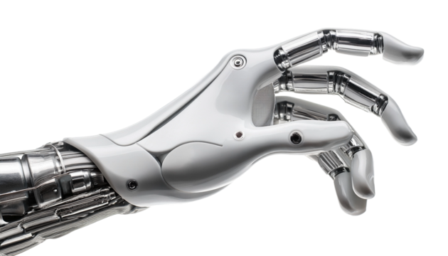 robotic hand reaching, metallic fingers, artificial intelligence, futuristic technology
