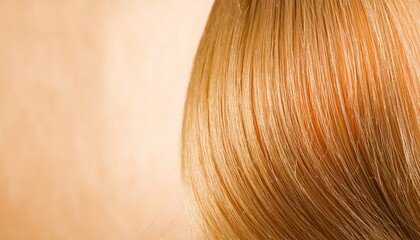 Fototapeta premium a close-up view of long, smooth, light blonde hair. The hair is styled in a straight style with a soft, natural wave, capturing the beauty of healthy and lustrous tresses