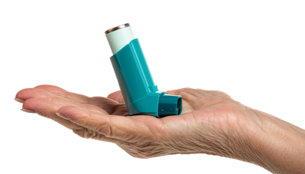 A person holding an inhaler, highlighting the concept of healthcare and lung condition management