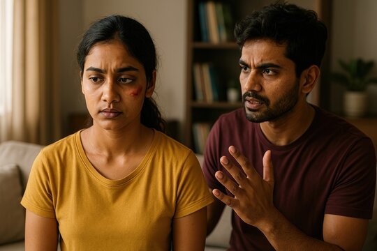 Concerned couple discussing issues.