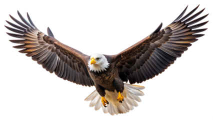 a spread wing bald eagle soars in the sky isolated on white background PNG. GENERATIVE AI
