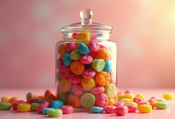 vibrant colorful candy assortment glass jar sweet treats delightful variety sugar confectionery bright colors, sweets, factory, chew, dessert, mint, sherbet