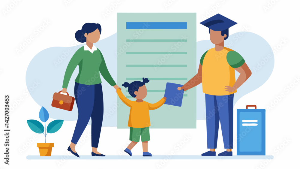 Poster a parent and child holding hands with a parent plus loan application form in the background symboliz