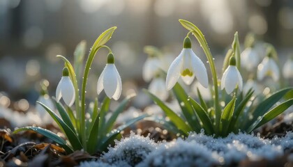 Snowdrop Blossoms: Delicate White Flowers in a Frosty, Serene Scene