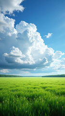 Obraz premium An idyllic field with freshly planted crops under a partly cloudy sky, representing successful permaculture practices.