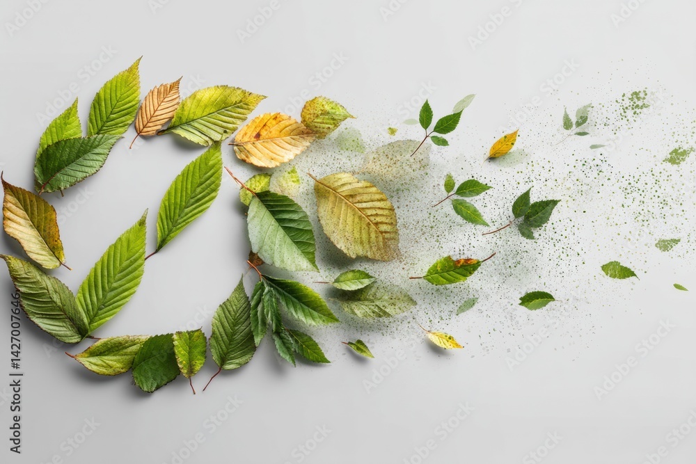 Aufkleber no-smoking sign created with leaves and clean air particles, emphasizing natures message for fresh a