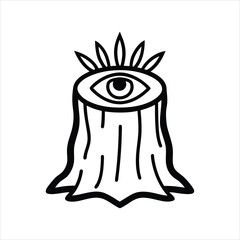 Tree Stump with Eye Motif Line Art Vector