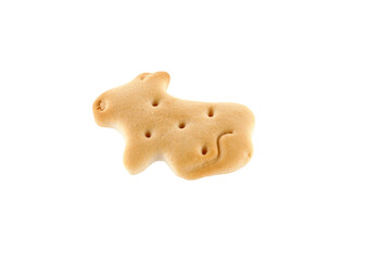 Cookies in the form of animals on a white background. Heap of delicious crispy zoological biscuits. Full depth of field.