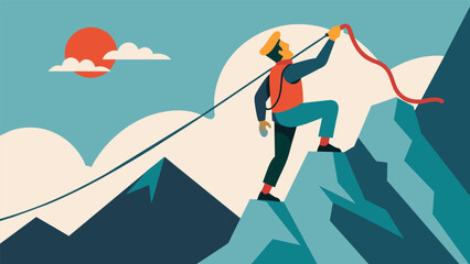 Stoicism is the rope that guides the climber up the mountain providing strength and support along the way.. Vector illustration