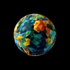 Obraz premium Colorful low poly earth rotating in space on black background