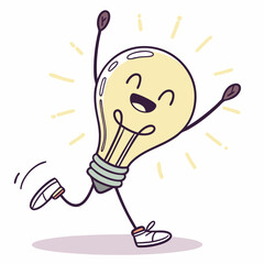 Lightbulb Doing a Victory Dance – Fun and Energetic Cartoon Idea Vector Illustration