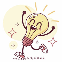 Lightbulb Doing a Victory Dance – Fun and Energetic Cartoon Idea Vector Illustration