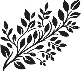 Fototapeta premium Simple leafs black silhouette Vector, leaves isolated on white, perfect neat and clean shape vector art of leafs with branch, design elements, elegant minimalist drawing leafs art vector