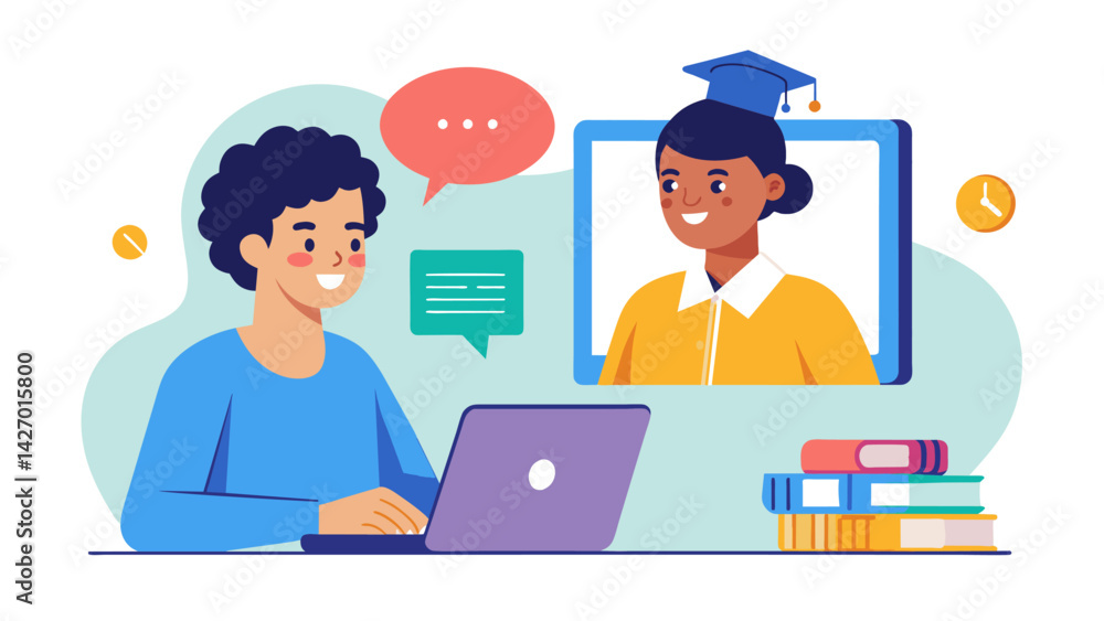 Poster connecting with a peer mentor or tutor through a video call for personalized homework assistance.. v